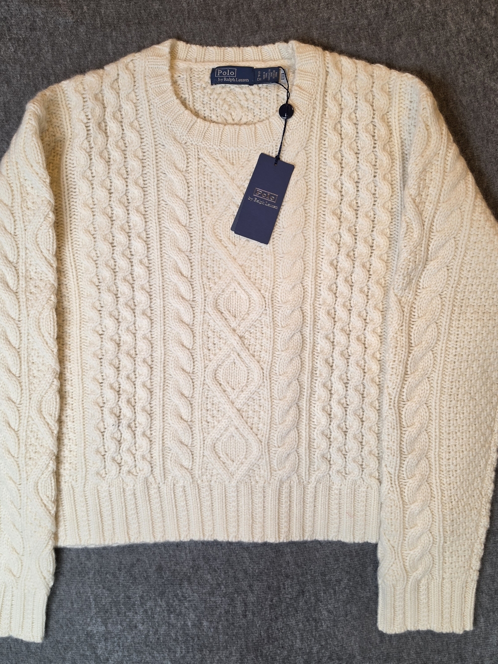 Polo by Ralph Lauren Womans Aran-Knit Wool-Blend Crewneck Sweater Small Cream - Picture 2 of 13